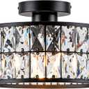 Crystal Ceiling Light, Modern Flush Mount Ceiling Light, Black Crystal Chandelier for Kitchen Bedroom Bathroom Entryway Hallway, 1 Light
