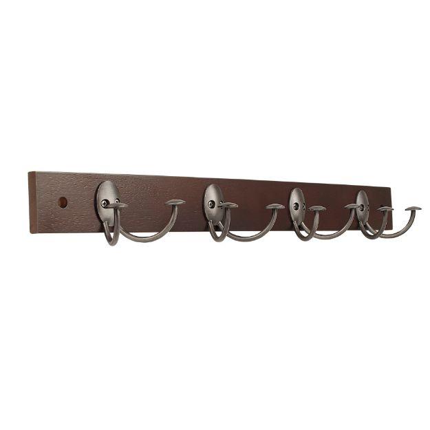 Stratford 4-Double Hook Wall-Mounted Wooden Rack - Coffee with Graphite Hooks