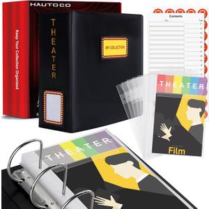 HAUTOCO Show-Bill Binder with Sleeves Theater Program Holder with Contents Page 36 Sheet Top Flap Protectors and Numbering Stickers, D-Ring Binder Organize 8.5" x 5.5" Broadway Show-Bills, Black
