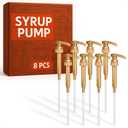 8 PCs Coffee Syrup Pumps - 9.25" Closed/11.54" Open Coffee Syrup Dispenser Pump - Fits Many 25.4 oz Bottles, Precise Dispensing, Lockable Mechanism, Easy to Use & Clean | Works with Liquids & Pastes (Gold 8-pack)