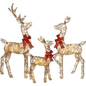 HOYECHI 4ft Christmas Decorations Outdoor Lighted Reindeer  3-Piece 2D Deer Family Set with 145 Warm White LED Lights for Yard, Lawn, Garden & Porch Holiday Display - Rattan