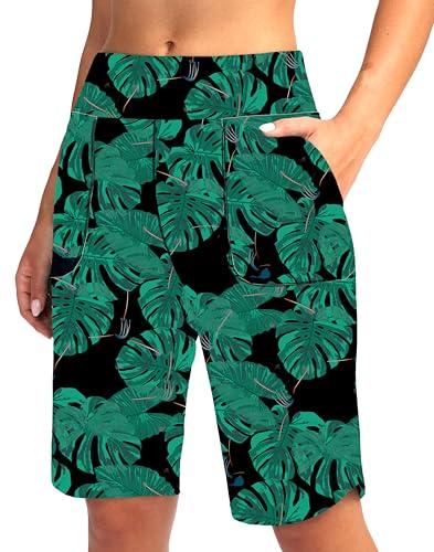 Viodia Women's 11" Long Swim Board Shorts with Pockets Modest Bathing Suit Swimsuits Knee Length Short for Women with Liner, M