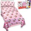 Hello Kitty Sheet Set - Bundle of Hello Kitty Bedding Including: Flat Sheet, Fitted Sheet, and Pillowcase for Twin Bed Plus Stickers, More for Kids