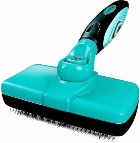 Hertzko Dog Brush for Shedding - Self Cleaning Slicker Brush for Dogs and Cats - Gently Removes Loose Hair, Tangles, and Dirt - Grooming Comb Suitable for Long or Short Coats - Aqua