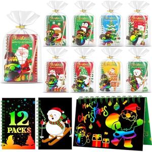 Skrajoi 12 Pack Christmas Scratch Art Party Favors for Kids - Rainbow Scratch Paper with Christmas Scratch Off Cards Easter Birthday Goodie Bags Stuffers - Winter Holiday Gifts DIY Classroom Prizes