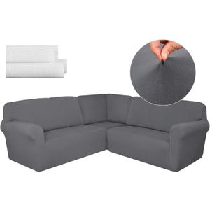 Breling 3 Pcs L Shaped Couch Covers for Sectional Corner Sofa Stretch 5 Seat Washable Corner Sofa Slipcover Sectional Couch Protector for Living Room(Light Gray,Milk Silk)