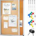 Geetery 36 x 24 Inch Enclosed Bulletin Board with Locking Door Fabric Cork Outdoor Bulletin Board Lockable Display Case, Tamperproof Aluminum Frame Noticeboard Wall-Mounted for School, Office