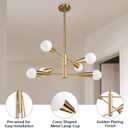 KAISITE Sputnik Chandelier Modern Gold Chandelier 6-Light E26 Mid Century Ceiling Light Fixture Height Adjustable Hanging Pendant Lighting for Dining Room Kitchen Island Bedroom Office