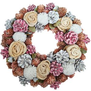 Elegant Fall Wreath - Natural Pinecones, Foam & Cloth, Indoor/Outdoor, Holiday & Seasonal Decor, Christmas Wreath, Stunning Floral Design - 34cm