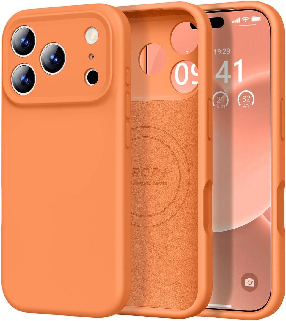 Vooii Magnetic for iPhone 17 Pro Max Case, Compatible with Magsafe (Premium Liquid Silicone) (Integrated Camera Control Button) Full Body Protective Anti-Scratch Microfiber Lining 6.9", Bright Orange