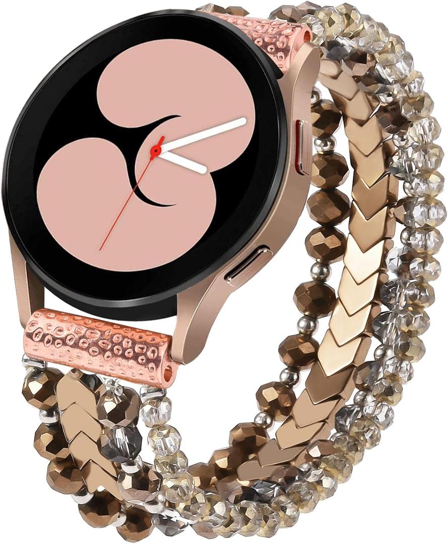 MOFREE Beaded Bracelet Compatible with Samsung Galaxy Watch7/6/5/4 40/44mm Band/Active 2,Watch 4 Classic 42mm 46mm,Watch 5 Pro 45mm Band Women,20mm Handmade Fashion Elastic Crystal Beads Bracelet (Coffee)