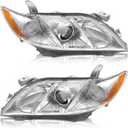 AS 2007 2008 2009 Toyota Camry Headlight Assembly Headlamps for 07 08 09 Camry Exclude Hybrid Projector Left and Right Pair - Chrome Housing Clear Lens