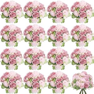 16 Bundles Artificial Flowers Peonies Bulk, Silk Fake Flower with Stems for DIY Bouquet Faux Peony Floral Arrangements for Vase Centerpiece Home Wedding Party Centerpiece(Pink)