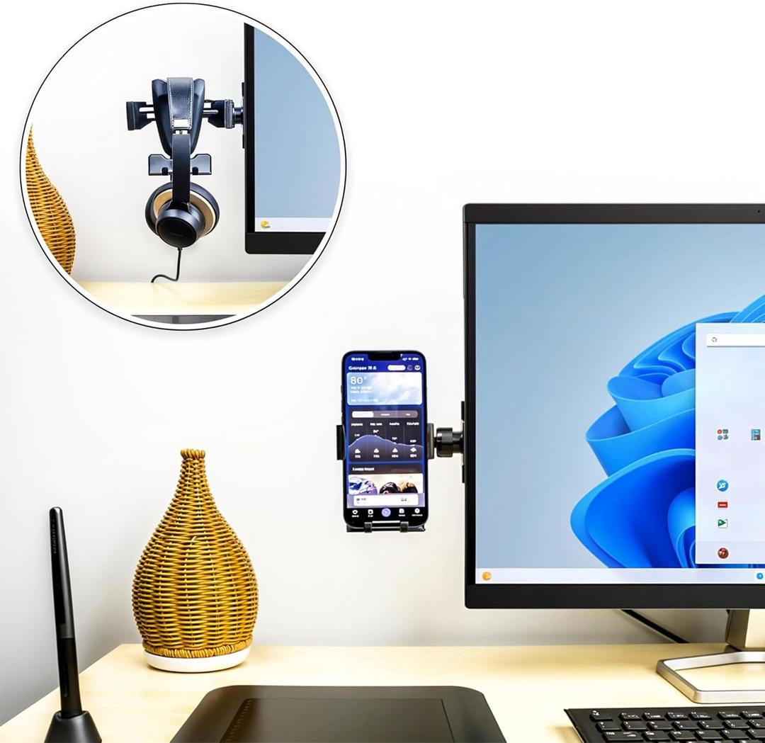 2-in-1: Cell Phone Holder/Mount by GadgetRest, can Hold Headphones Also, for Home and Office Only, Adjustable, Gravity Phone Mount, Fits All iPhones, All Samsung Galaxy Phones and Many More!