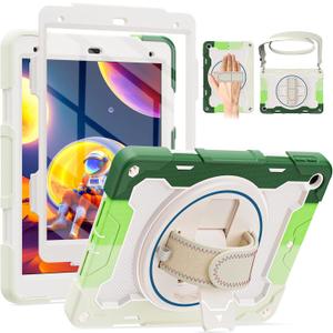 for iPad 9th 8th 7th Generation Case iPad 10.2 inch with HD Screen Protector, 360 Rotating Kickstand/Hand Strap, Shoulder Strap, Heavy Duty Military Grade - Kids Friendly (Green)