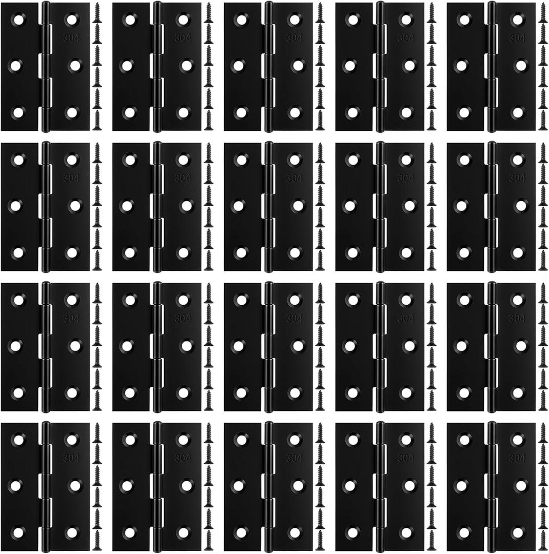 20 Pack Black Door Hinges 3 Inch, Stainless Steel Folding Hinges Interior Hinge Black Butt Hinge for Furniture Wooden Box Chest Window Case Lid Home Use