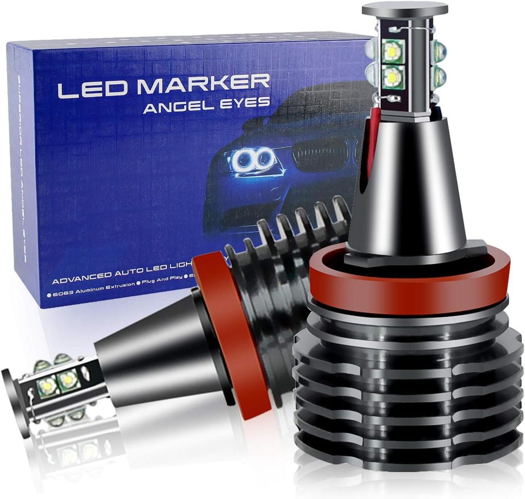 H8 LED Angel Eyes Halo Bulb Light Compatible For BMW E60 E61 E63 E64 E70 E90 E92 E70 E71 E82 E87 E89 1 3 5 Series X5/6 Z4/7 6000K Xenon Lamp 120W White