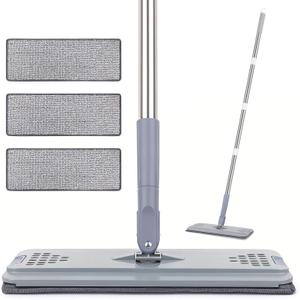 Flat Mop with 3 Pads, Microfiber Mops for Floor Cleaning Adjustable Handle 29-49, Dust Mop for Hardwood Floors, Wet Dry Use on Laminate Wood Tile Vinyl Wall Mopping Bathroom Kitchen Household Supplies (Medium)