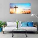 Christian Cross Canvas Wall Art - Religious Cross in Wheat Field with Sunrise & Birds, Inspirational Wall Decor for Living Room Bedroom Church, Spiritual Home Decoration Gift