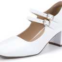 IDIFU IN2 Mary Jane Shoes Women Dress Shoes Women's Pumps Chunky Low Block Heels Square Closed Toe Strappy Wedding Business Bride Comfortable Short Graduation Two Strap Cute Vintage Heels Pumps Shoes, Size 9