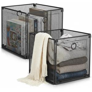 2 Pcs Foldable Metal Cube Storage Baskets 13x13 Inch Wire Bins with Handles for Graduation Gift, College Dorm Moving, First Apartment Organization, Bathroom Pantry Closet (Black)