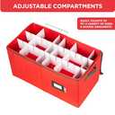 Christmas Ornament Storage Container with Dividers - Box Stores Up to 54-4" Ornaments, Zippered, Convenient, Adjustable, Large Organizer Bin to Protect and Store Holiday Dcor, Red with Green Trim