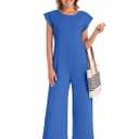 Nfsion Women's Summer Casual Round Neck Loose Cap Sleeve Long Pants Vacation Jumpsuit Romper with Pockets Medium Blue