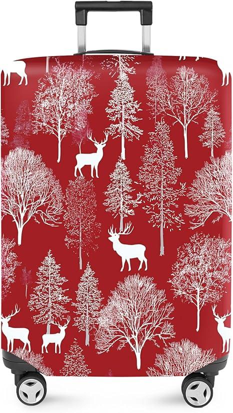 FOREVER QUEEN Deer - Christmas Tree Luggage Cover Suitcase Protector Suitcase Cover Anti-Scratch, Stretchable Bag Cover Washable Durable Polyester