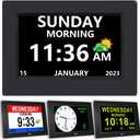 DST Digital Clock with Date and Day of Week for Elderly-12 Alarms Medication Reminder Dementia Alzheimers Clock Calendar with Extra Large Display (7 inch Black)