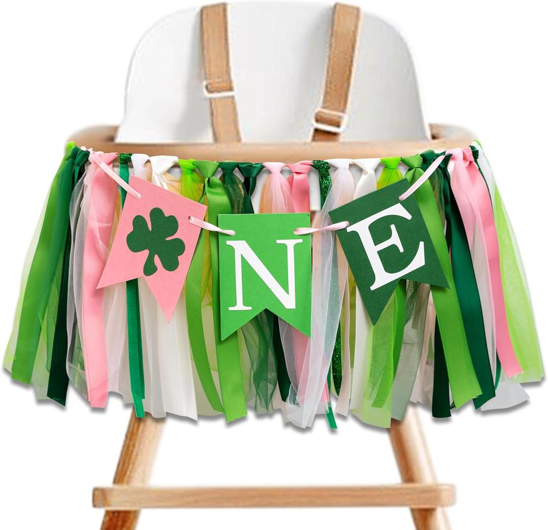 Lucky One High Chair Banner - St. Patrick's Day First Birthday Party Decorations,Clover Irish 1st Birthday Party Highchair Tutu, Clover One Theme Decor
