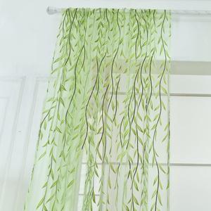  Tulle Curtains for Bedroom, 2 Sheers 39.4'' x 78.8" L Green Window Leaf Curtain for Living Room Bedroom Window Door Bedthroom Balcony Decoration