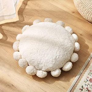 STRWARD Boho Decorative Throw Pillows Round Floor Cushion with Poms,Cute Floor Seating Plush Pillow for Kids Reading Nook,Home Decor for Chair Sofa Bed Put in Living Room Indoor Outdoor