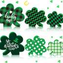 3 Pieces St. Patrick's Day Shamrock Wooden Signs Reversible Tray Decor Home Decor Double Side Shamrock Themed Printed Freestanding Table Decor for St. Patrick's Day Party Home (Cute Style)