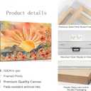 Boho Sun Canvas Wall art Mid-Century Modern Abstract Bohemian Sunset in The Mountains Watercolor Wildflowers Sunrise Landscape Picture Wall Decor Poster Print Artwork for Living Room Bedroom
