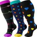 cerpite Plus Size Compression Socks Wide Calf for Women & Men 20-30 mmhg-Extra Wide Calf Knee High Support Socks (3X-Large, 03-black Love Plus)