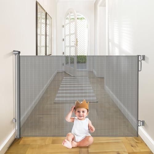 Babepai Retractable Baby Gates Extra Wide | 55" Wide x 33" Tall Dog Gates for Stairs | Indoor/Outdoor Use | Child Gates for Doorways, Deck, Porch, Hallways, Patio - Gray