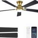 Ceiling Fans with Lights and Remote, 52 Inch Ceiling Fan with Light, Low Profile Reversible Gold Fandelier Ceiling Fan, Dimmable LED, Flush Mount, Quiet DC Motor, for Bedroom Kitchen