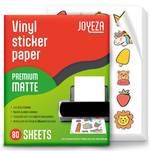 JOYEZA Premium Printable Vinyl Sticker Paper for Inkjet Printer - 50  Sheets Matte White Waterproof, Dries Quickly Vivid Colors, Holds Ink Well- Tear Resistant - Inkjet & Laser Printer