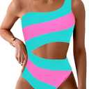 Leoparts Women's Color Block One Piece Swimsuits Monokini One Shoulder Cutout High Cut Bathing Suits Beachwear M