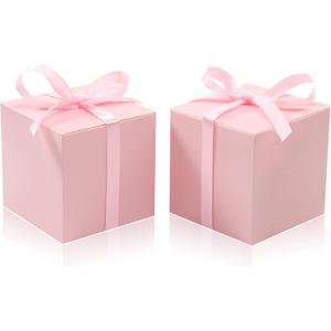 COTOPHER 100pcs Wedding Favor Boxes, Paper Gift Boxes 3x3x3 Inches Small Gift Boxes with Ribbons Small Boxes for Gifts, Crafting, Cupcake, Candy, Bridesmaid Proposal BoxesEasy Assemble Boxes (Pink,