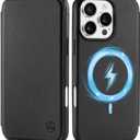 SHIELDON Slim Wallet Case for iPhone 16 Pro Max 6.9", Genuine Leather Wireless Charging Magnetic Closure RFID Blocking Card Slots Shockproof Cover Compatible with iPhone 16 Pro Max 5G - Black