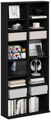 Furinno Jaya 16-Shelf Multimedia Media Storage Tower Rack with Adjustable Shelves, Americano