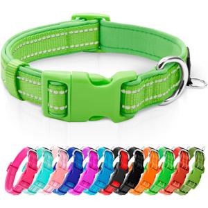 azuza Reflective Dog Collar Green Soft Neoprene Padded Pet Collar with ID Tag Ring, Adjustable for Medium Dogs,Green,M (Medium (Pack of 1))