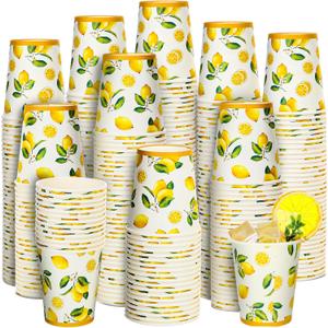 Umigy 100 Pcs Lemonade Paper Cups Disposable Lemonade Stand Cups Bathroom Mouthwash Drinking Disposable Cups for Summer Party Picnics Barbecues Traveling Hot Cold Beverage Water Juice (8 oz)