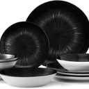 Bestone 12 Piece Round Kitchen Dinnerware Sets,Plates and Bowls sets,Dishes, Plates, Bowls, Dish SetPlates and Bowls,Service for 4, Chip Resistant Porcelain Starburst Turquoise Black