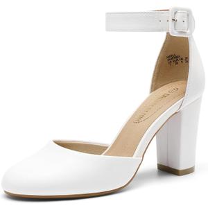 DREAM PAIRS Women's High Heel Ankle Strap Closed Toe Chunky Wedding Pumps Shoes, Size 7