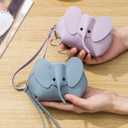 Leather Coin Purse Leather Elephant Keychain Wallet Small Coin Pouch with Keychain Leather Wallet Cute Elephant Gifts for Girls Women, blue, CYLQB01