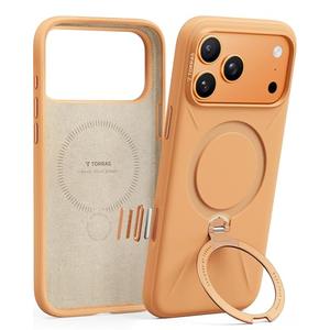 TORRAS Q3 Silicone 360 Spin for iPhone 17 Pro Case with Stand, Fit for MagSafe, Magnetic Ring Stand with Camera Control, Liquid Silicone Rubber Soft Phone Case for iPhone 17 Pro 6.3'', Pastel Orange