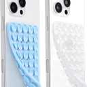 3 x JingJinYY Anteel 2 Pack Double Sided Silicone Suction Cup Phone Case Mount, Hands-Free Strong Grip Silicon Phone Holder for Selfies and Videos, Non Slip Phone Accessories (Baby Blue&Translucent)