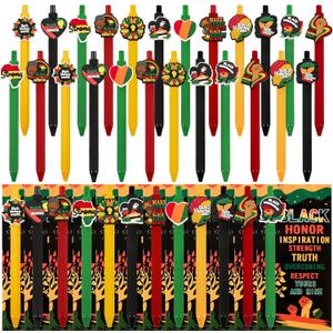 LiYiQ 48 Pcs Black History Month Gifts Cute Fun Ballpoint Pens with Bookmark Kawaii Rainbow Heart Map and Victory Fist Shape Funny Pens Bulk for School Office Home Student Kids Present